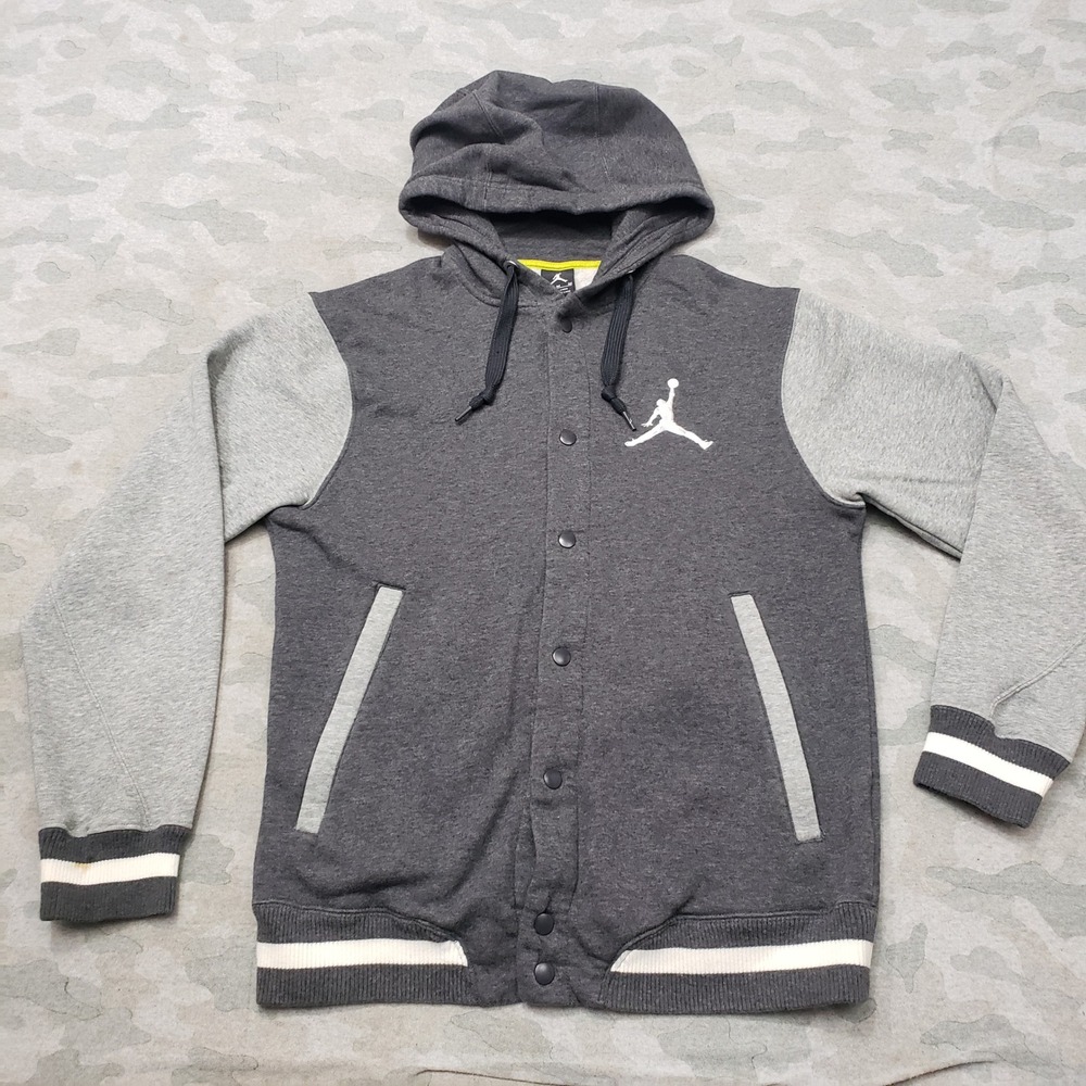 Jordan Varsity Jacket Mens Medium Gray Hoodie Snap Sportswear Streetwear